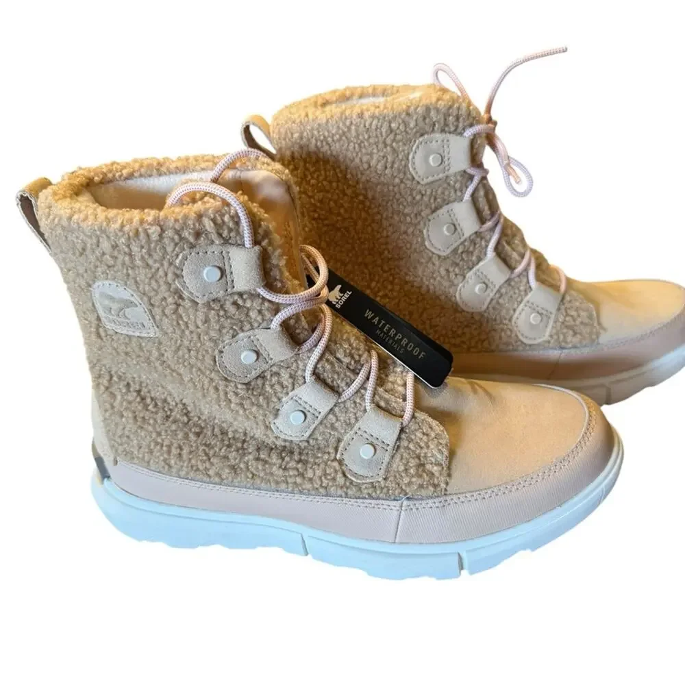 Sorel  Explorer Joan Cozy Women’s 9.5 Beige/Pink Lace Up Boots Waterproof NWT